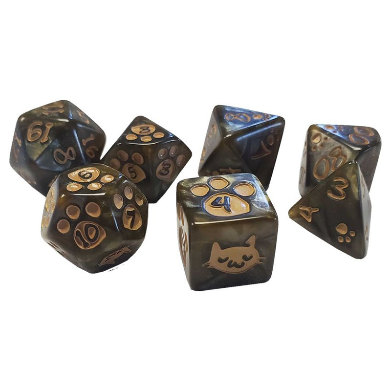 Dice: Kitten Polyhedral Dice (Brown)