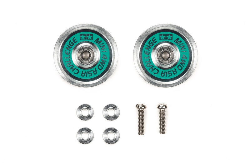 Mini 4WD: Jr. 9 mm Aluminum Ball- Race Rollers (Ringless Green) Asia Challenge
