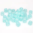 Dice: d6 Cube 12mm Frosted Teal with White (36)