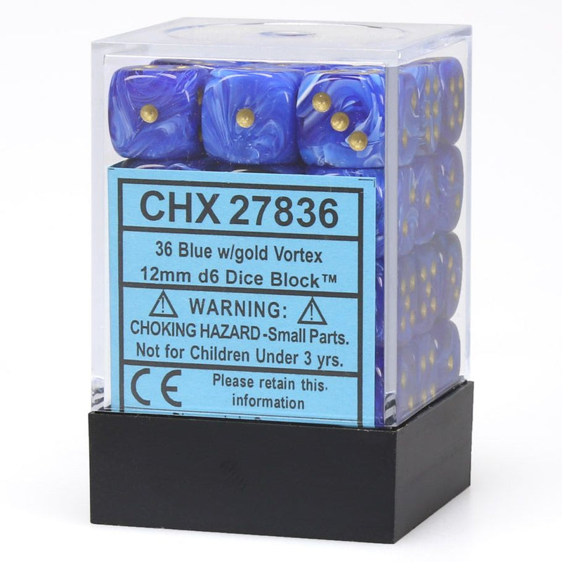 Dice: Borealis 12mm D6 Blue/Gold (36ct.)