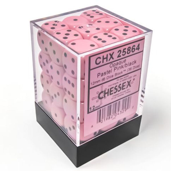 Dice: Opaque 12mm D6 Pastel Pink/Black