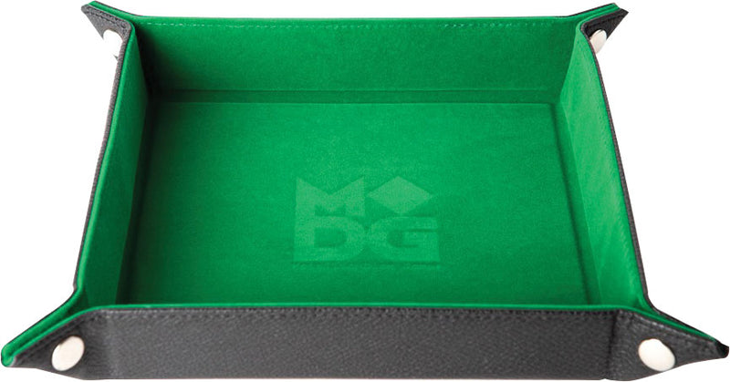 Dice: Velvet Folding Dice Tray w/Leather Backing 10x10 (Green)