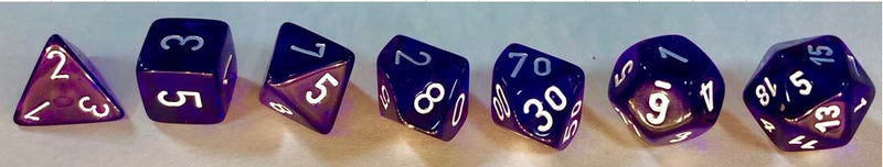 Dice: Chessex Translucent Polyhedral Purple/white 7-Die Set