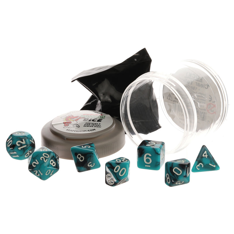 Dice: Pizza Dungeon Dice -Dual Teal & Black with White