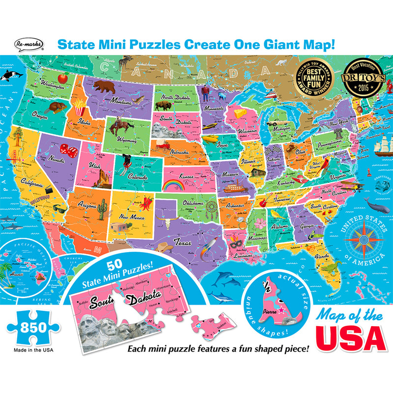 Puzzle: Map of the USA 850 pcs.